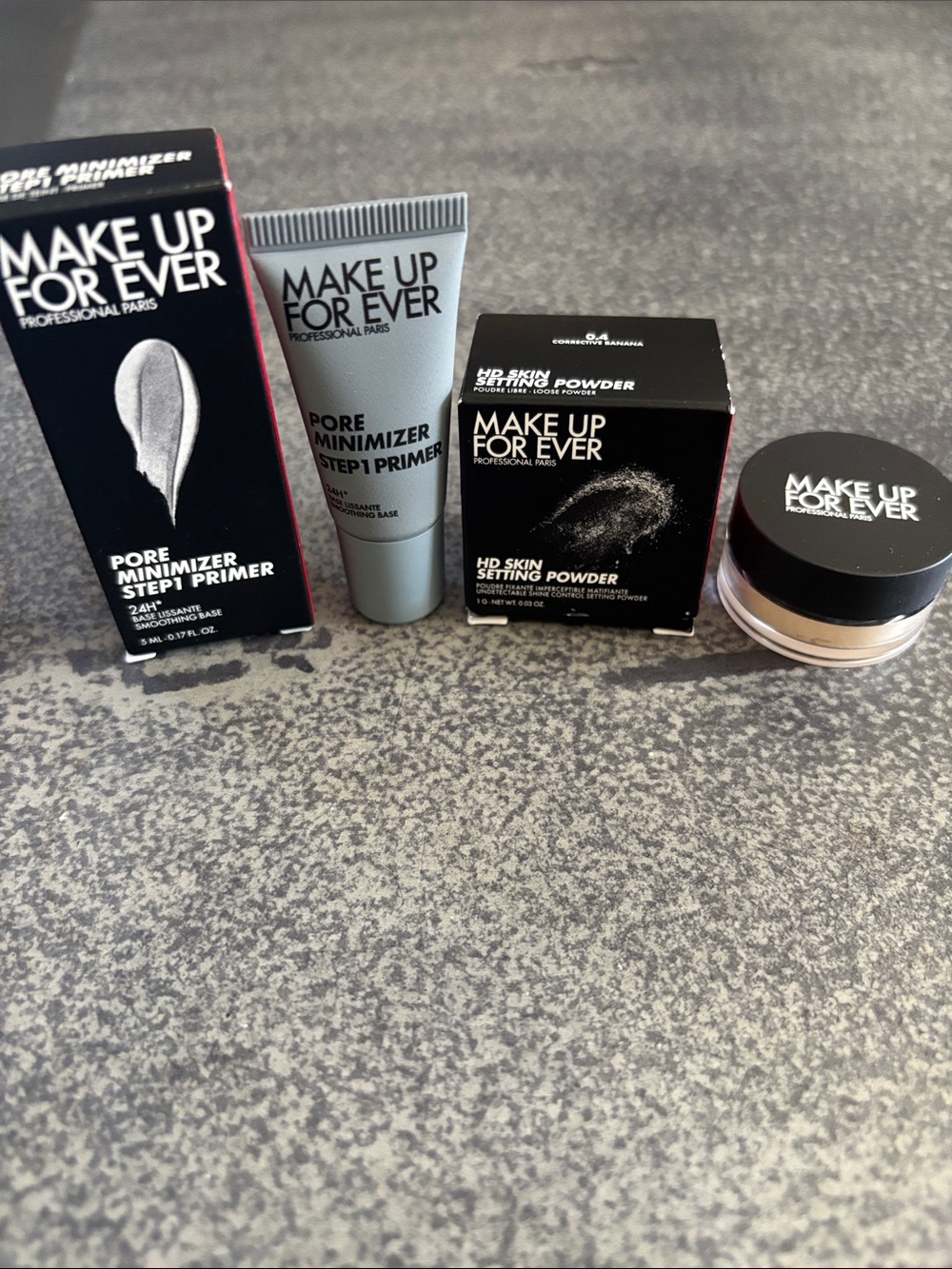 Makeup Forever Primer & HD Setting Powder Duo — Black, Silver, Cream